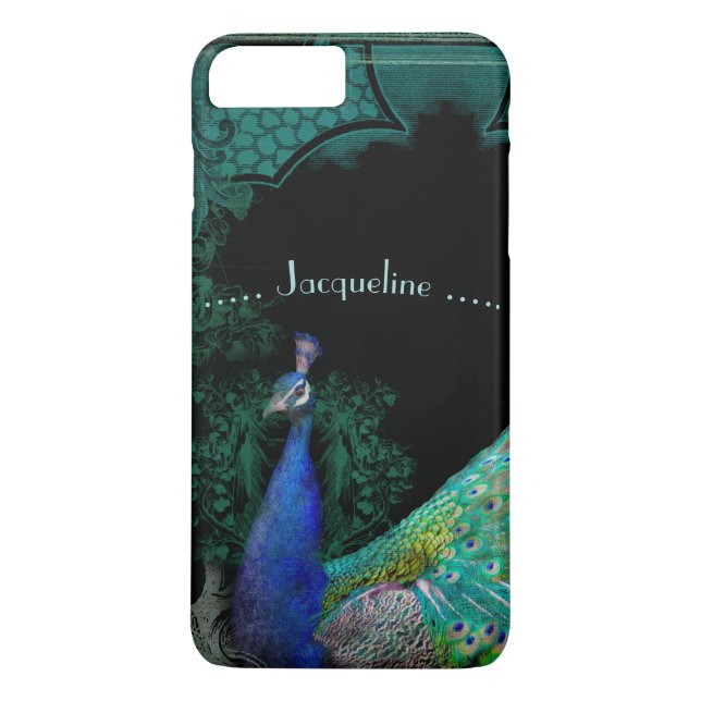 Elegant Peacock w Scrolls Personalized Designer Case-Mate iPhone Case (Back)