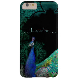 Elegant Peacock w Scrolls Personalized Designer Barely There iPhone 6 Plus Case