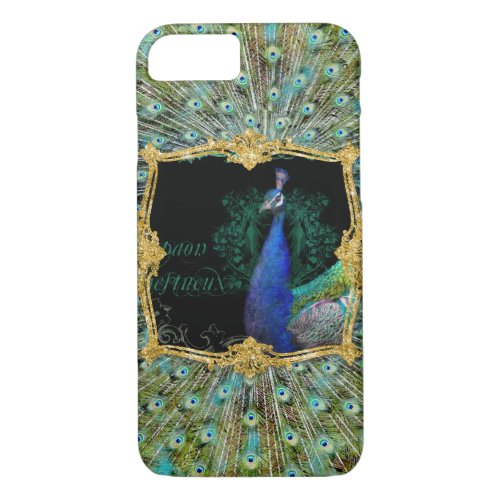 Elegant Peacock w Vintage Scrolls Baroque Roccoco iPhone 87 Case