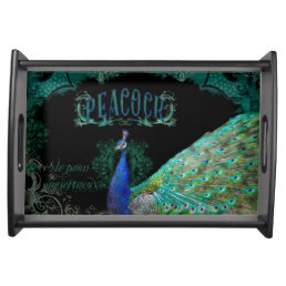Elegant Peacock w Vintage Scrolls Home Decor Serving Tray
