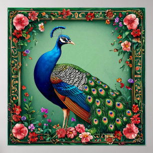 Elegant Peacock Wall Art   Luxury Floral Bird