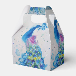 Elegant Peacock Watercolor Bird Birds Navy Blue Favor Boxes