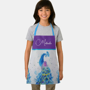 Elegant Peacock Watercolor Blue Painting Apron