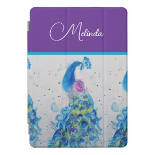 Elegant Peacock Watercolor Blue Painting iPad Pro Cover