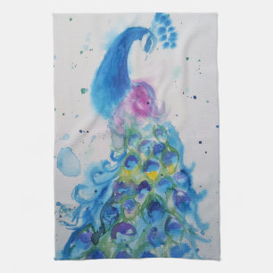 Elegant Peacock Watercolor Womens Pastel Colors Kitchen Towel