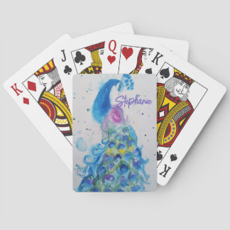 Elegant Peacock Watercolor Womens Pastel Colors Poker Cards