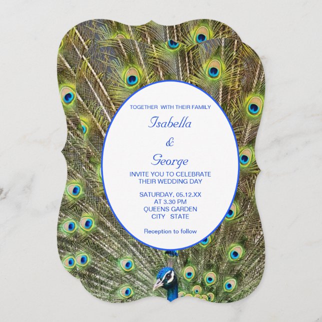 Elegant Peacock Wedding Invitation (Front/Back)