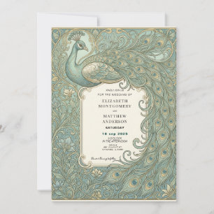 Elegant Peacock Wedding Invitation Art Nouveau