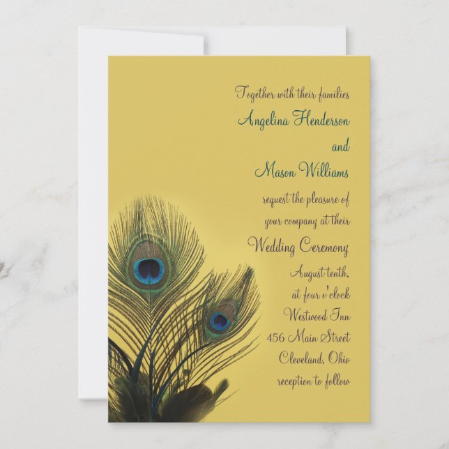 Elegant Peacock Wedding Invitation (yellow) (Front)