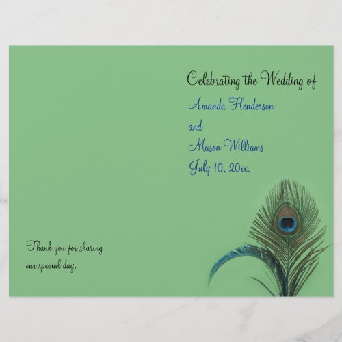 Elegant Peacock Wedding Program green