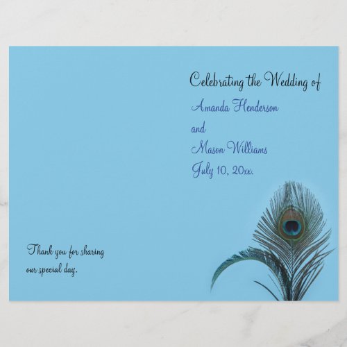 Elegant Peacock Wedding Program turquoise