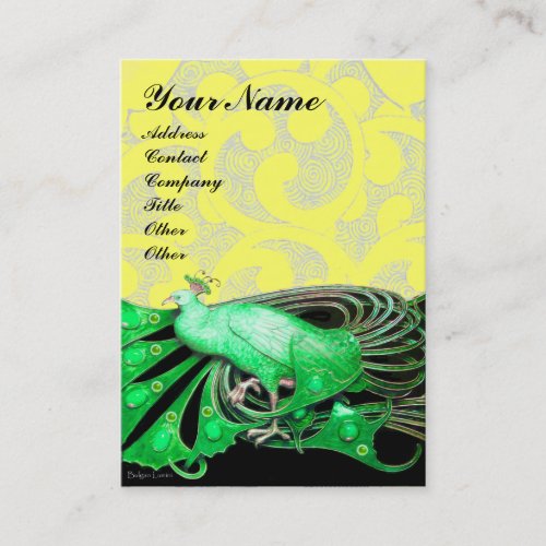 ELEGANT PEACOCK WITH YELLOW FLORAL SWIRLS BUSINESS CARD