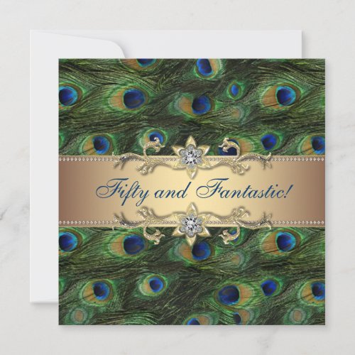 Elegant Peacock Womans 50th Birthday Party Personalized Announcement