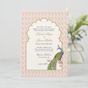 Elegant PeacockPink & Gold  Indian wedding  Invitation