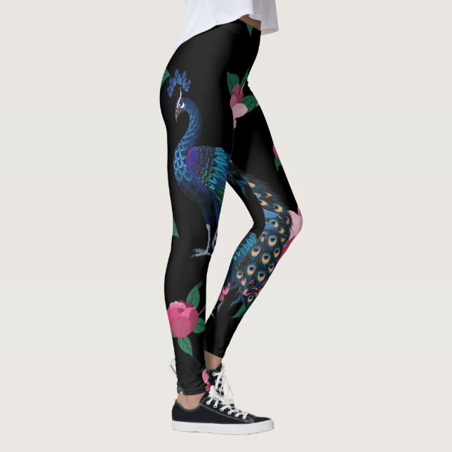 Elegant Peacocks and Pink Flowers Pattern Leggings (Right)