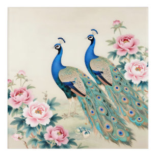 Elegant Peacocks Pink Peonies Asian  Acrylic Print