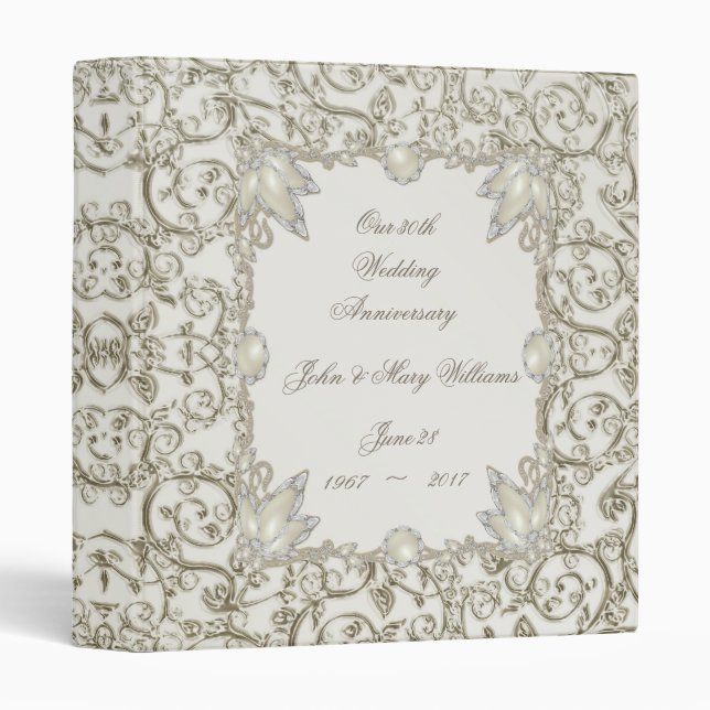 Elegant Pearl 30th Wedding Anniversary 3 Ring Binder (Front/Spine)