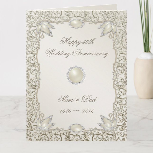 Elegant Pearl 30th Wedding Anniversary 8.5 X 11 Card (Front)