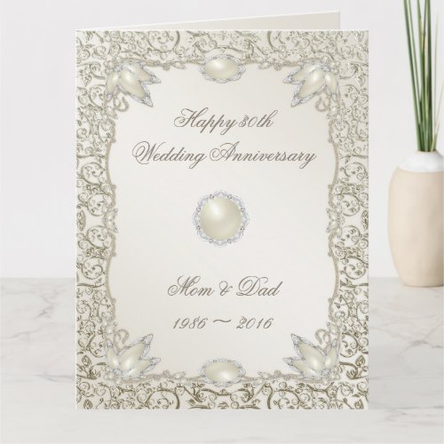 Elegant Pearl 30th Wedding Anniversary 85 X 11 Card