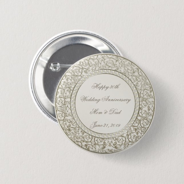 Elegant Pearl 30th Wedding Anniversary Button (Front & Back)