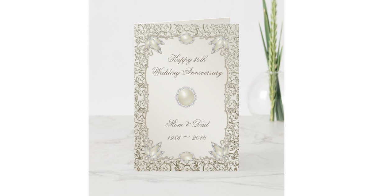 Elegant Pearl 30th Wedding Anniversary Card | Zazzle