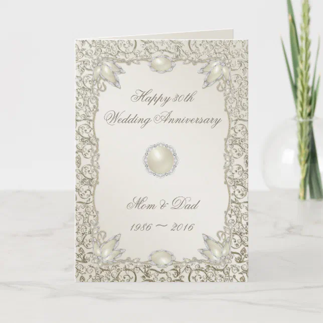 Elegant Pearl 30th Wedding Anniversary Card | Zazzle