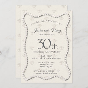 Elegant Pearl 30th wedding anniversary damask Invitation