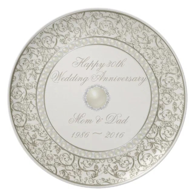 Elegant Pearl 30th Wedding Anniversary Dinner Plate | Zazzle