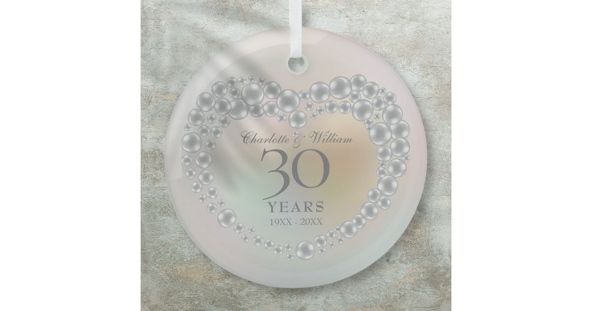 Elegant Pearl 30th Wedding Anniversary Glass Ornament | Zazzle