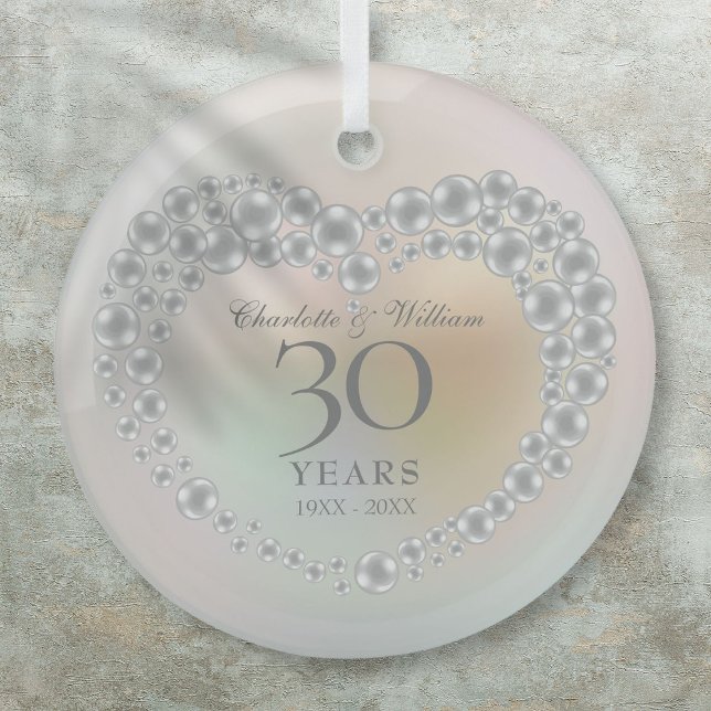 Elegant Pearl 30th Wedding Anniversary Glass Ornament (Elegant Pearl 30th Wedding Anniversary Glass Ornament)