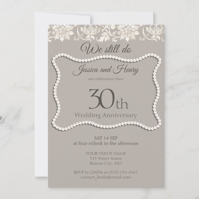 Elegant Pearl 30th wedding anniversary Invitation (Front)