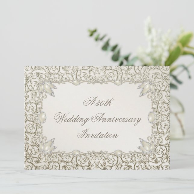 Elegant Pearl 30th Wedding Anniversary Invitation (Standing Front)