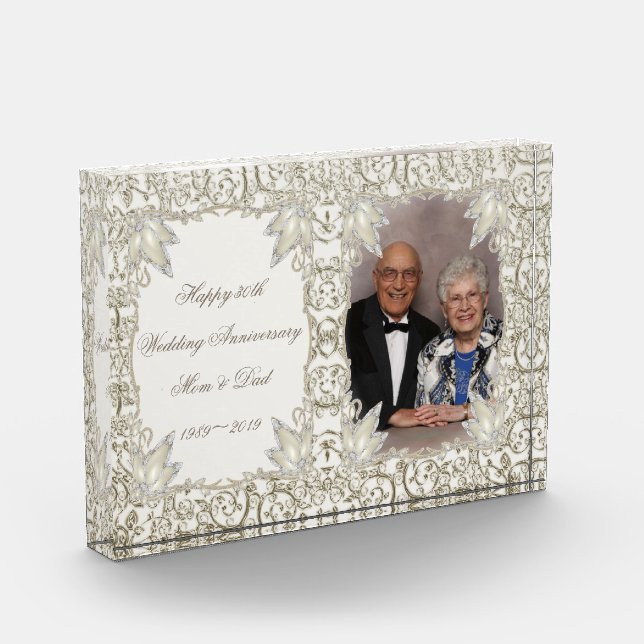 Elegant Pearl 30th Wedding Anniversary Photo Acrylic Award (Left)