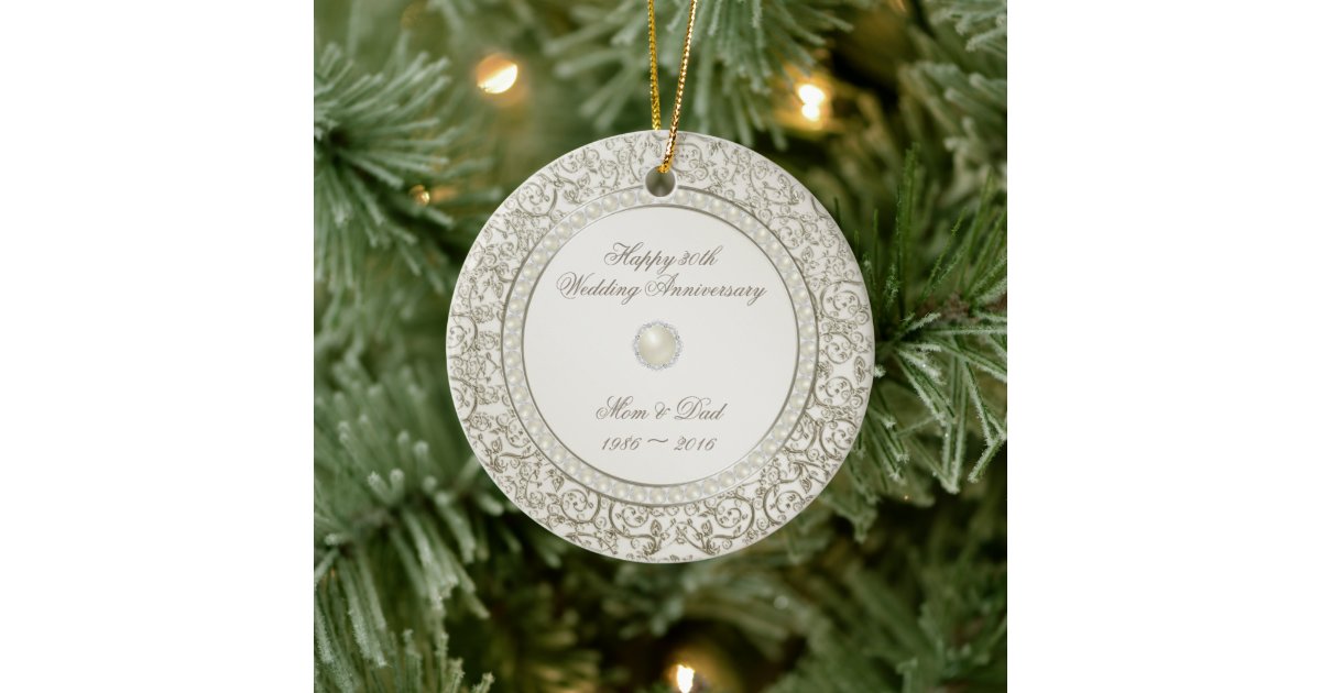 Elegant Pearl 30th Wedding Anniversary Photo Ceramic Ornament | Zazzle
