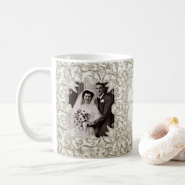 Elegant Pearl 30th Wedding Anniversary Photo Coffee Mug (With Donut)