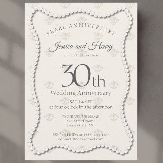 Elegant Pearl 30th wedding anniversary photo Invitation