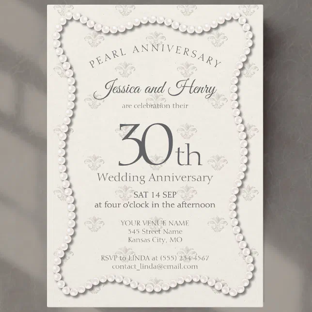 Elegant Pearl 30th wedding anniversary photo Invitation | Zazzle