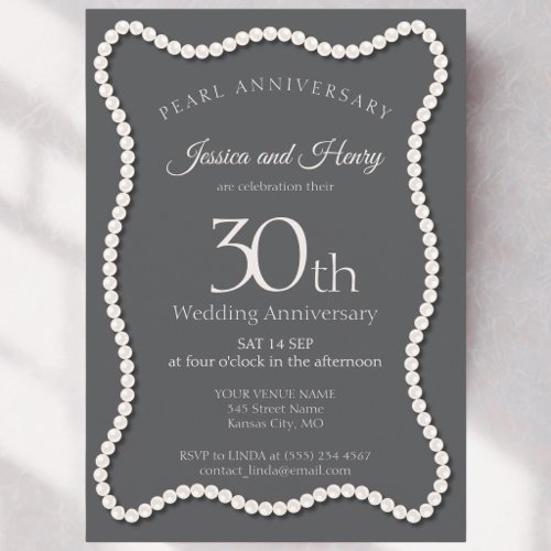 Elegant Pearl 30th wedding anniversary photo Invitation