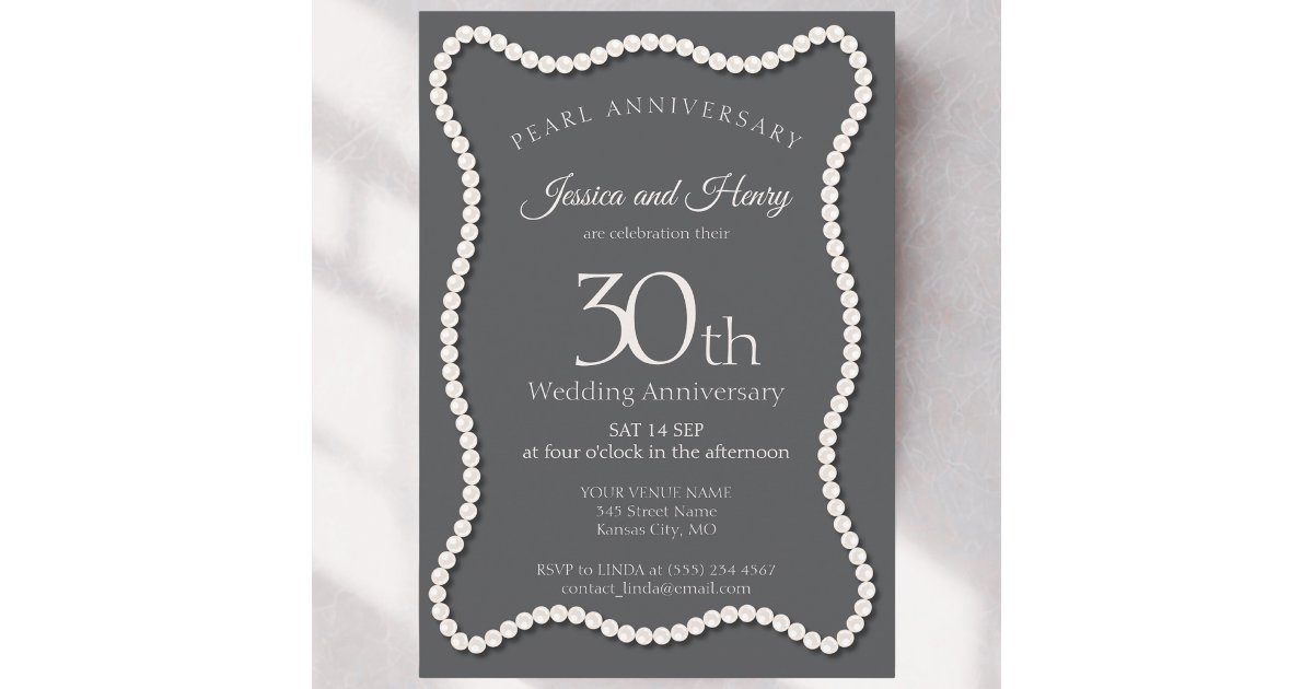 Elegant Pearl 30th wedding anniversary photo Invitation | Zazzle