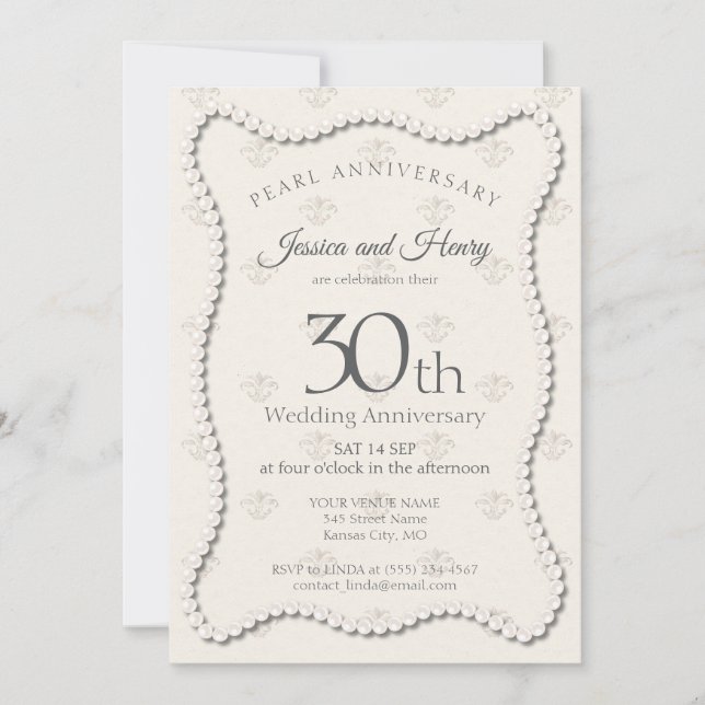 Elegant Pearl 30th wedding anniversary photo Invitation (Front)