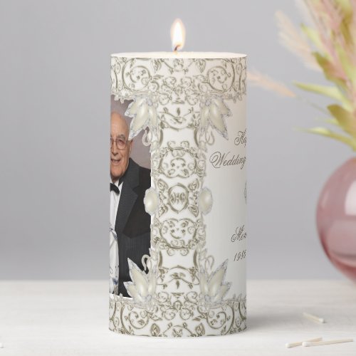 Elegant Pearl 30th Wedding Anniversary Photo Pillar Candle