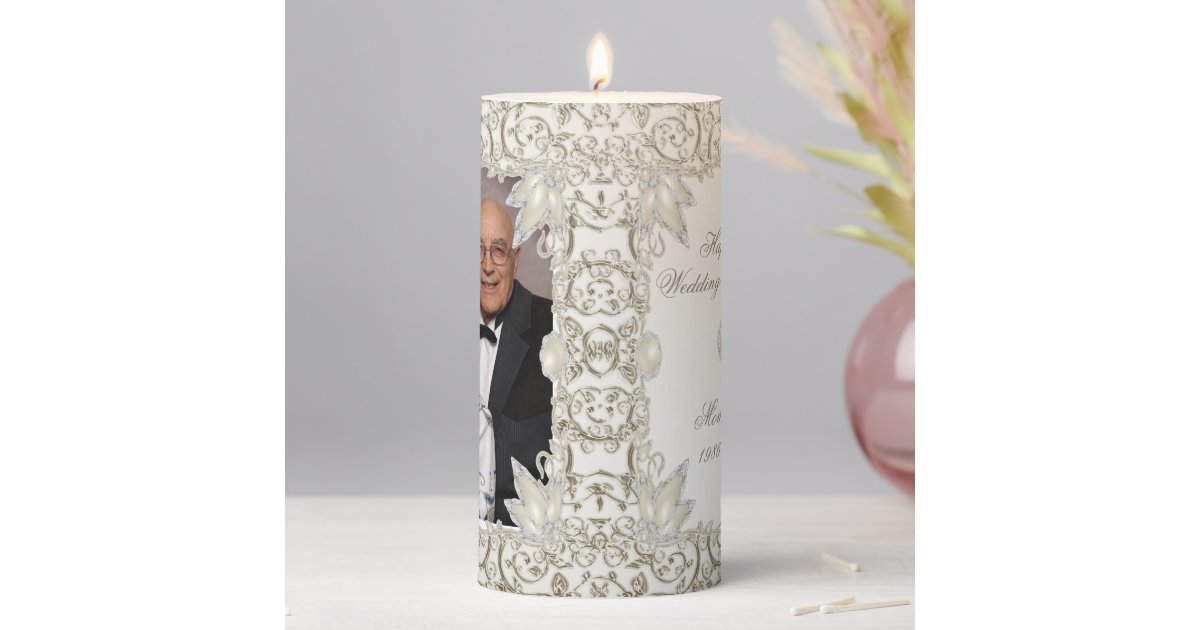 Elegant Pearl 30th Wedding Anniversary Photo Pillar Candle | Zazzle