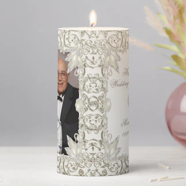 Elegant Pearl 30th Wedding Anniversary Photo Pillar Candle | Zazzle