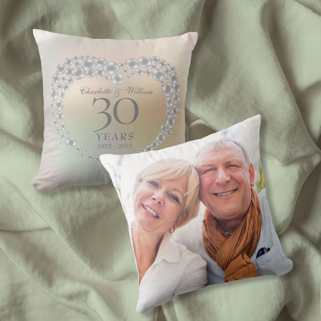 Elegant Pearl 30th Wedding Anniversary Photo Throw Pillow (Elegant Pearl 30th Wedding Anniversary Photo Throw Pillow)