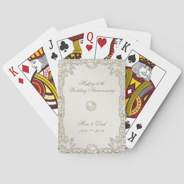 Elegant Pearl 30th Wedding Anniversary Poker Cards (Back)