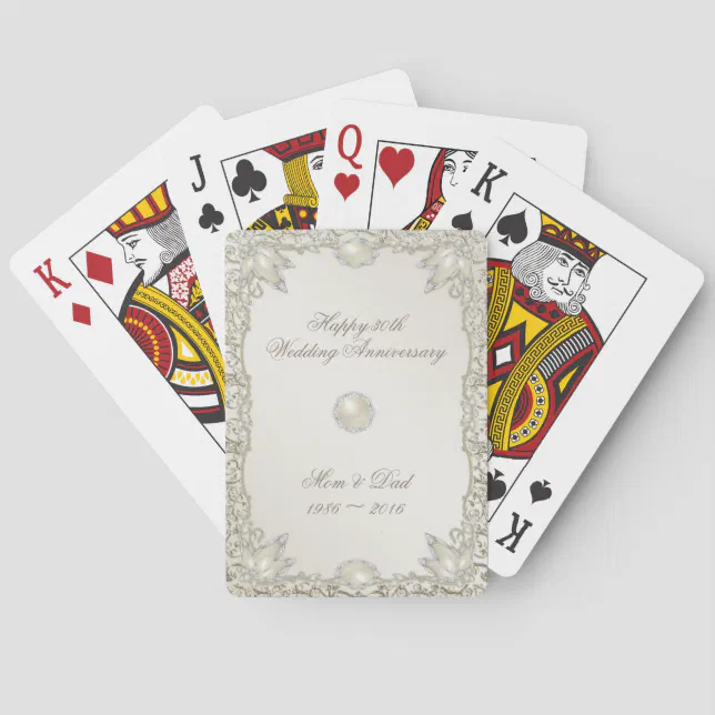 Elegant Pearl 30th Wedding Anniversary Poker Cards | Zazzle