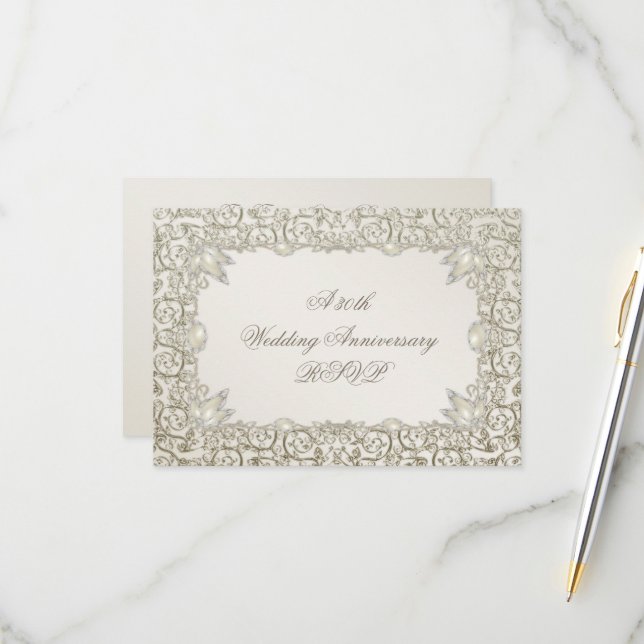 Elegant Pearl 30th Wedding Anniversary RSVP Card (Front/Back In Situ)