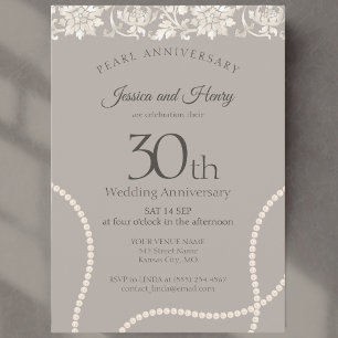 Elegant Pearl 30th wedding anniversary taupe Invitation