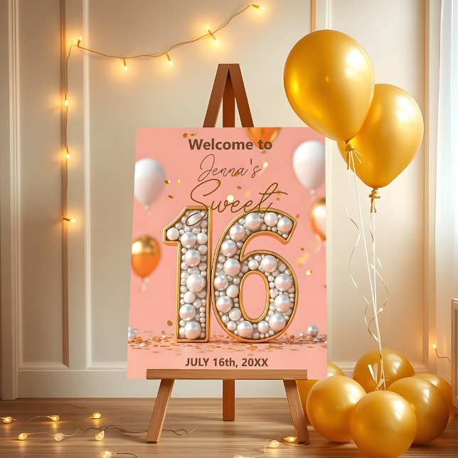 Elegant Pearl-Adorned with Golden Accents Sweet 16 Foam Board (Creator Uploaded)