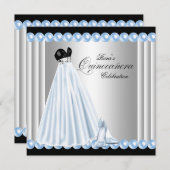 Elegant Pearl Baby Blue Quinceanera Invitations (Front/Back)